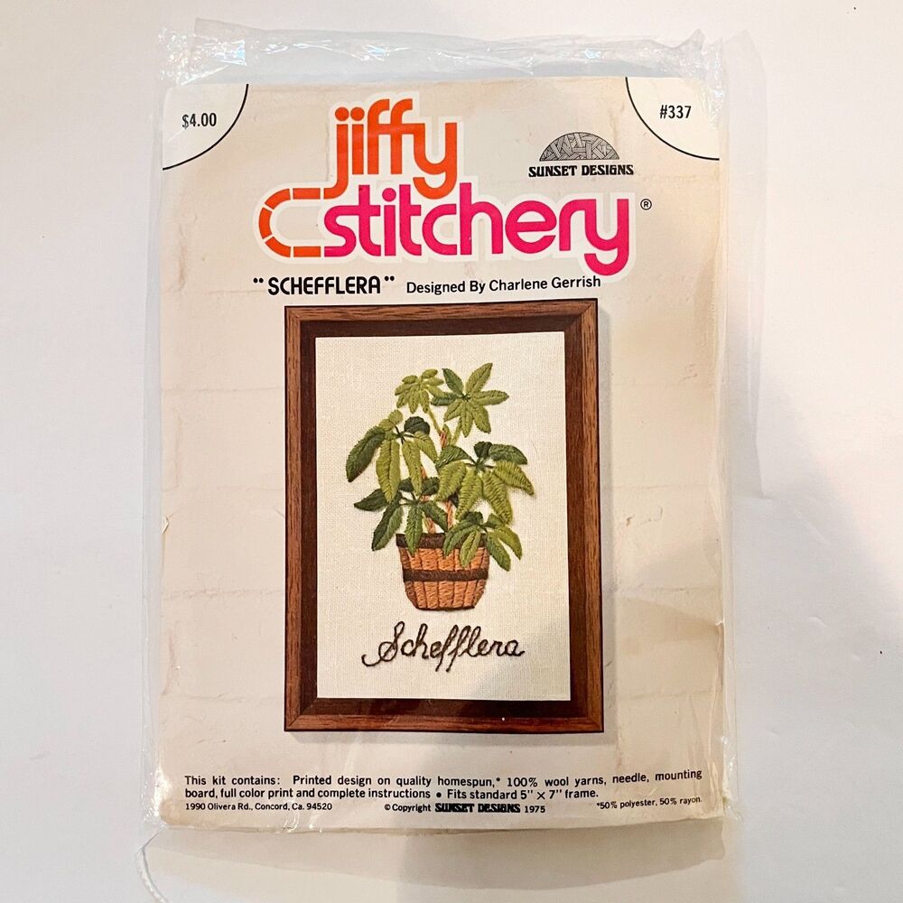Jiffy Stitchery SCHEFFLERA #337 Embroidery Kit by Charlene Gerrish NEW Sealed